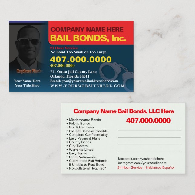 Bail Bonds Photo Customize Business Card Template (Front/Back)