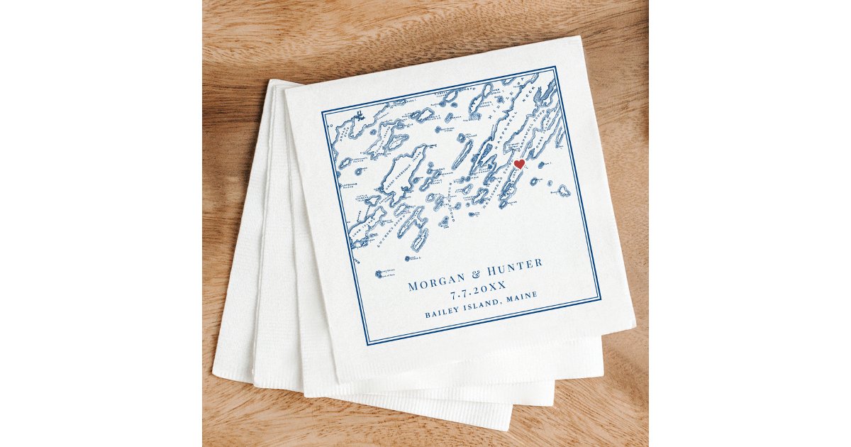 Bailey Island Maine Casco Bay Map Navy Wedding Napkins Zazzle