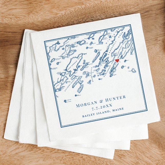 Bailey Island Maine Casco Bay Map Navy Wedding Napkins (Bailey Island Maine Map Napkins for an elegant navy blue Casco Bay Wedding by Coastal Map Designs)