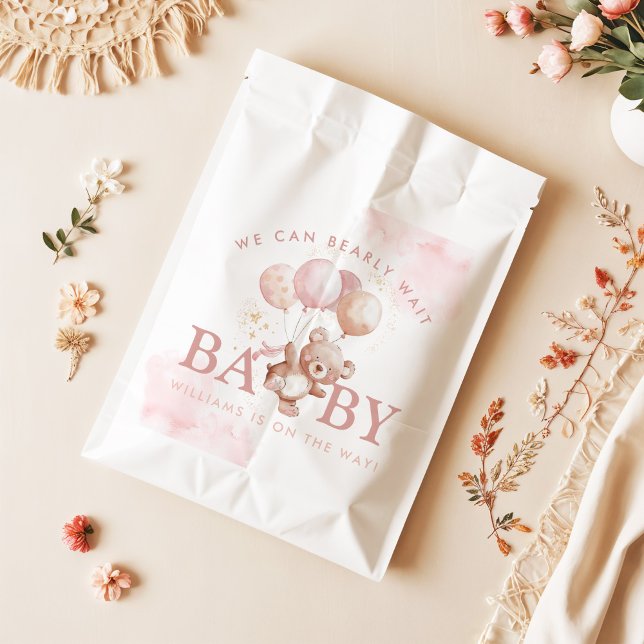BAILEY Pink Bearly Wait Teddy Bear Baby Shower Favor Bag (Creator Uploaded)