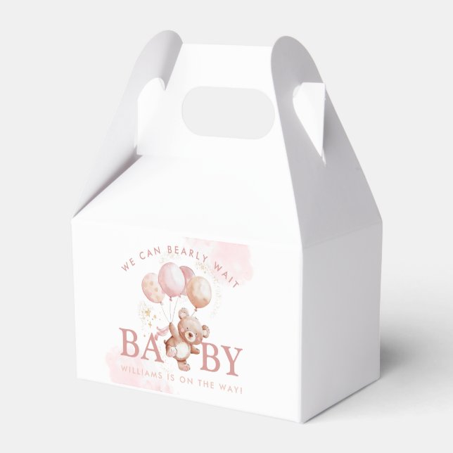 BAILEY Pink Bearly Wait Teddy Bear Baby Shower Favor Boxes (Front Side)