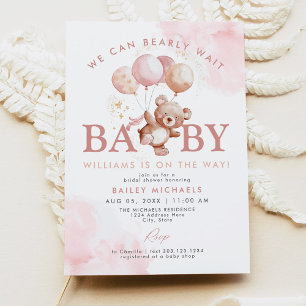 BAILEY Pink Bearly Wait Teddy Bear Baby Shower Invitation