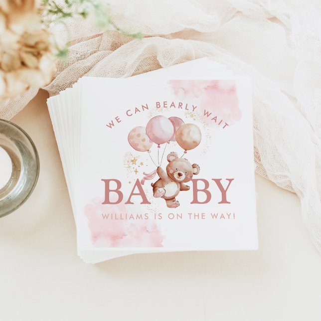 BAILEY Pink Bearly Wait Teddy Bear Baby Shower Napkins (Creator Uploaded)