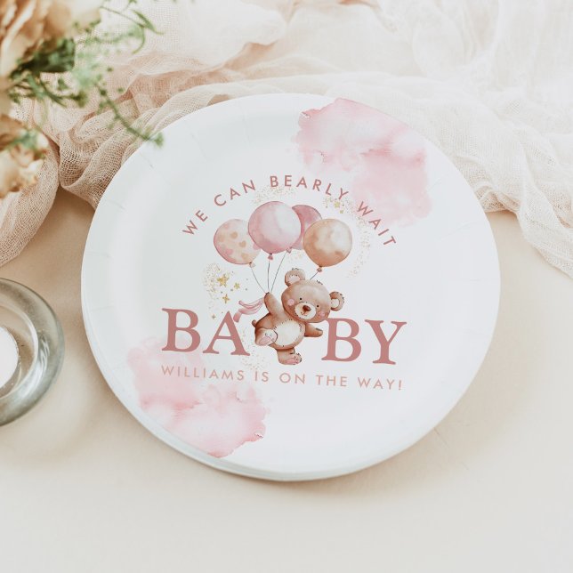 BAILEY Pink Bearly Wait Teddy Bear Baby Shower Paper Plates (Creator Uploaded)