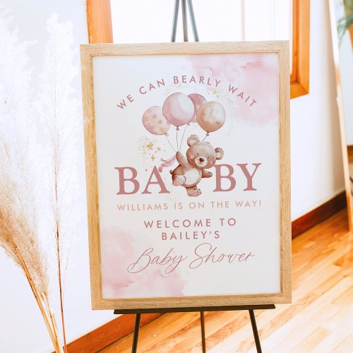 BAILEY Pink Bearly Wait Teddy Bear Baby Shower Poster