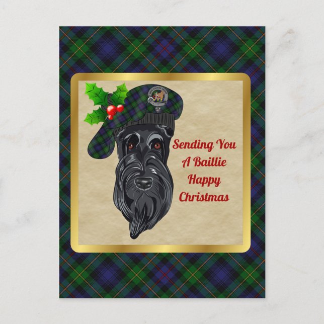 Baillie Clan Badge & Tartan Christmas Postcard (Front)