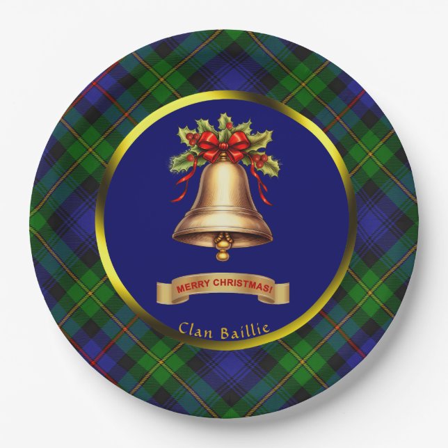 Baillie Tartan Personalized Christmas Paper Plates (Front)