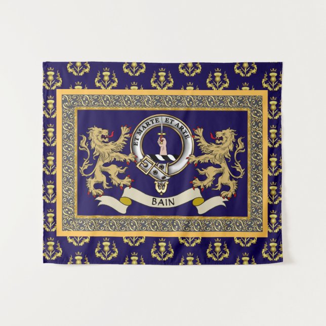 Bain Clan Badge Personalized Blue Tapestry (Front (Horizontal))