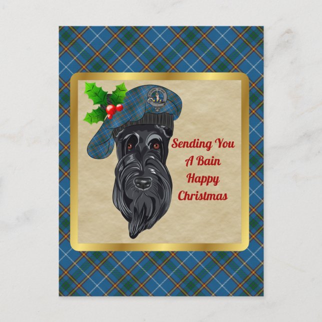 Bain Clan Badge & Tartan Christmas Postcard (Front)