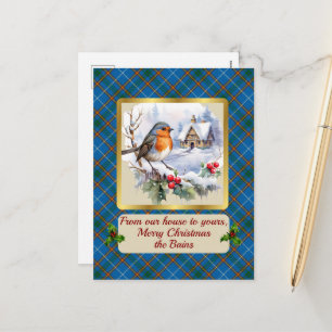 Bain Crest & Tartan w/Robin Personalized Holiday Postcard