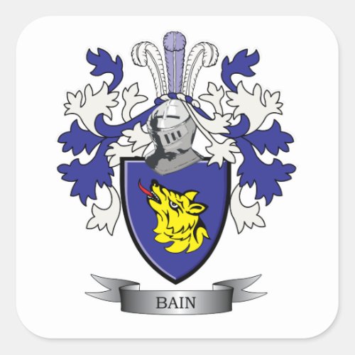 Bain Family Crest Coat of Arms Square Sticker
