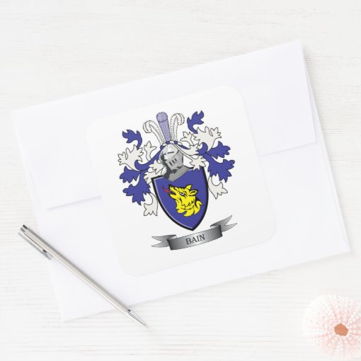 Bain Family Crest Coat Of Arms Square Sticker | Zazzle