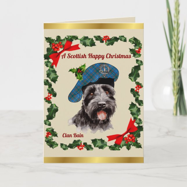 Bain Scottie Dog Personalized Xmas Card (Front)