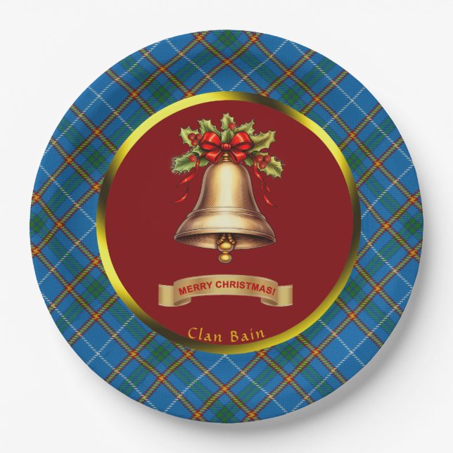 Bain Tartan Personalized Christmas Paper Plates (Front)