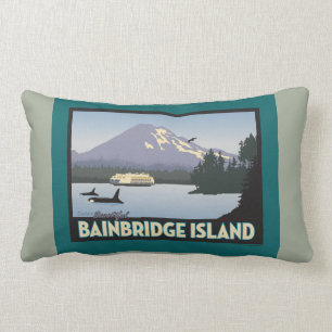 Bainbridge Island Retro-styled Poster Art Lumbar Pillow
