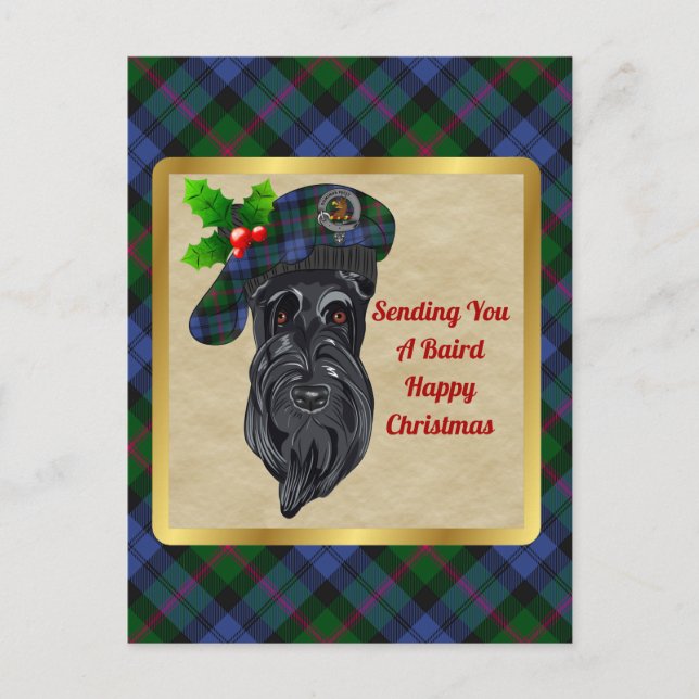 Baird Clan Badge & Tartan Christmas Postcard (Front)