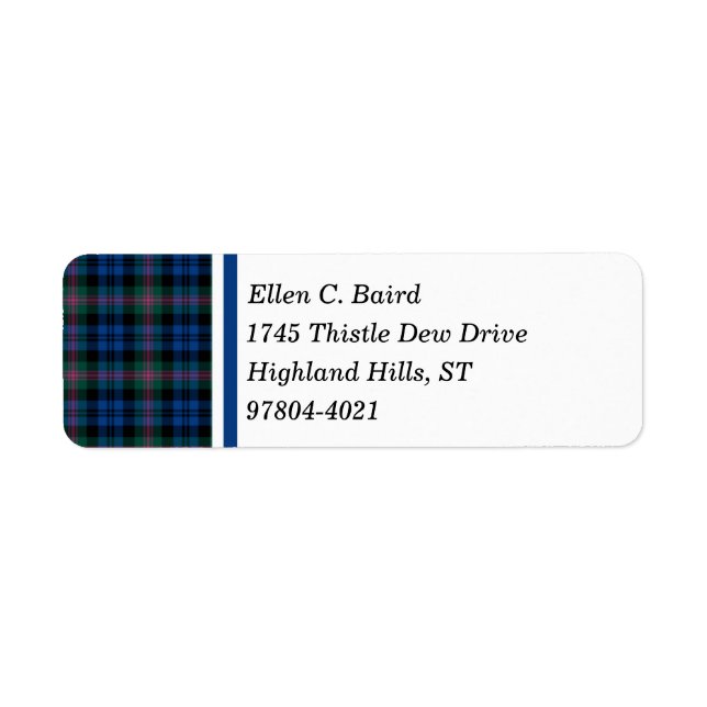Baird Clan Blue and Green Scottish Tartan Label (Front)