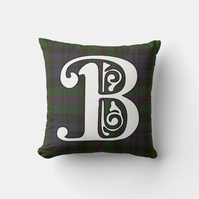 Baird Clan Tartan Monogram Throw Pillow (Front)
