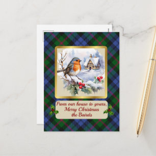 Baird Crest & Tartan w/Robin Personalized Holiday Postcard