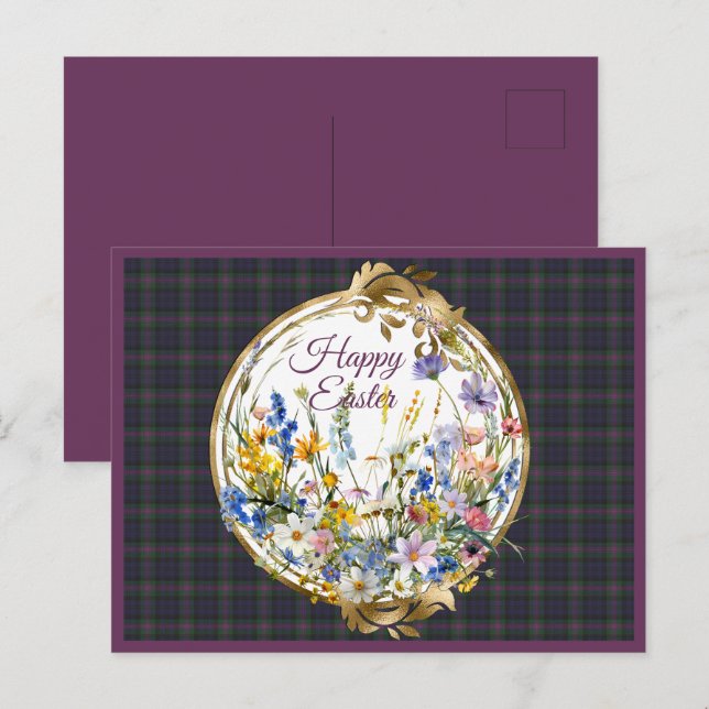 Baird Weathered Scottish Tartan Easter Floral Holiday Postcard (Front/Back)