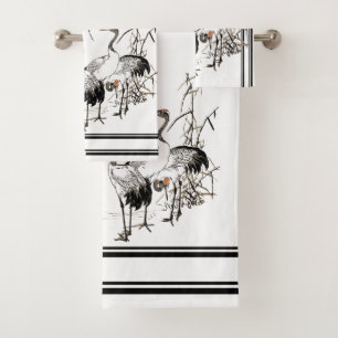 Bairei Crane Bird Wildlife Japanese Bath Towel Set