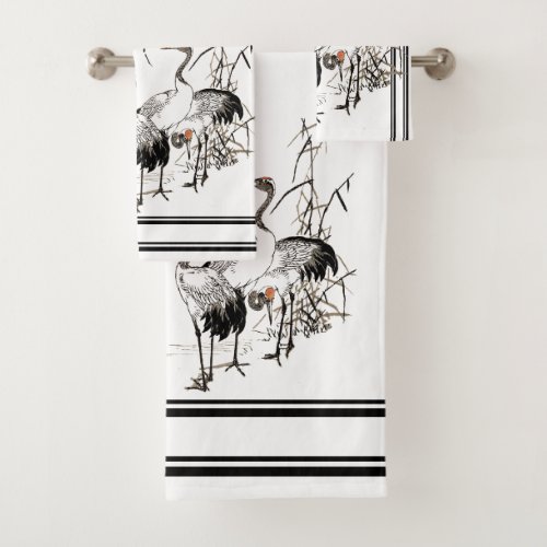 Bairei Crane Bird Wildlife Japanese Bath Towel Set