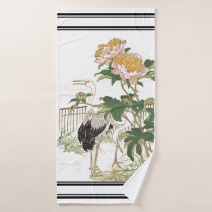 Bairei Crane Birds Peonies Japanese Bath Towel Set