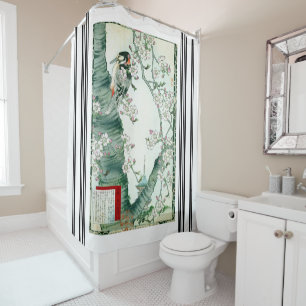 Bairei Woodpecker Bird Cherry Tree Shower Curtain