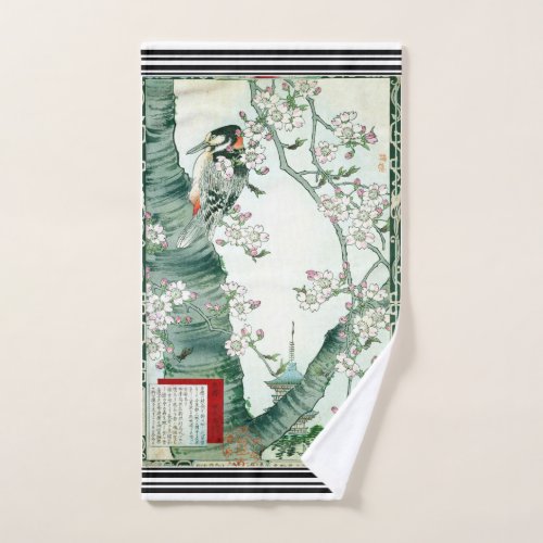 Bairei Woodpecker Cherry Japanese Bath Towel Set