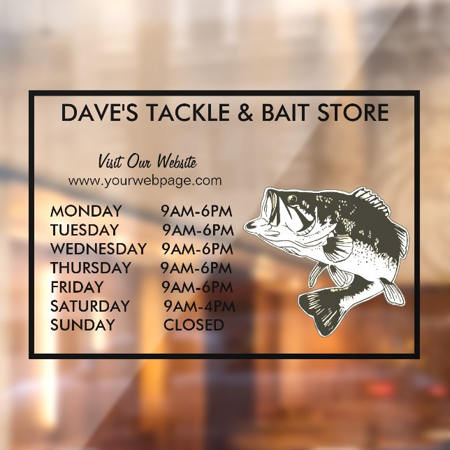 Bait or Tackle Store Fishing Hours of Operation Window Cling (Sheet 2)