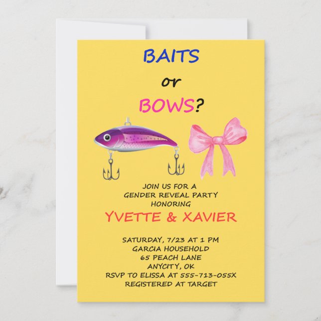 Baits or Bows Gender Reveal Invitation (Front)