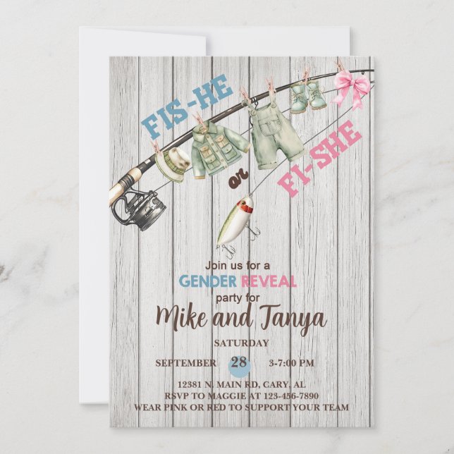 Baits or Bows gender reveal invitation. Invitation (Front)