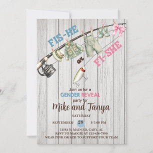 Baits or Bows gender reveal invitation. Invitation