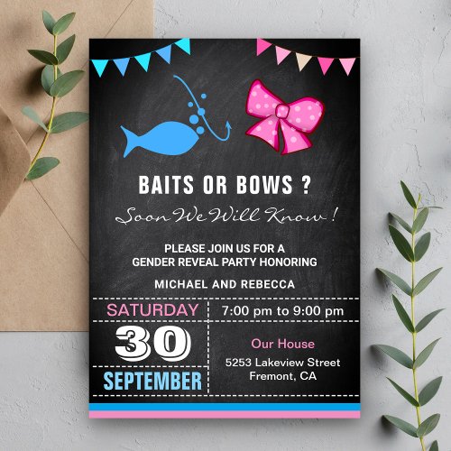 Baits or Bows Gender Reveal Party Invitation