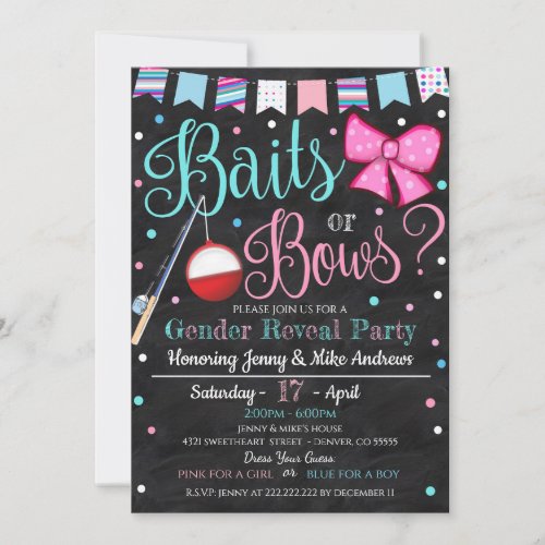 Baits or Bows Gender Reveal Party Invitation