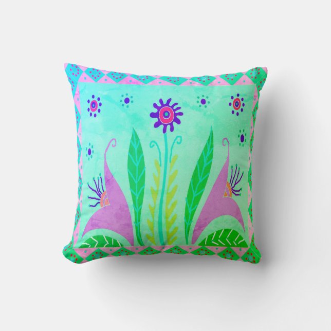 Baja Garden Vintage Throw Pillow (Front)