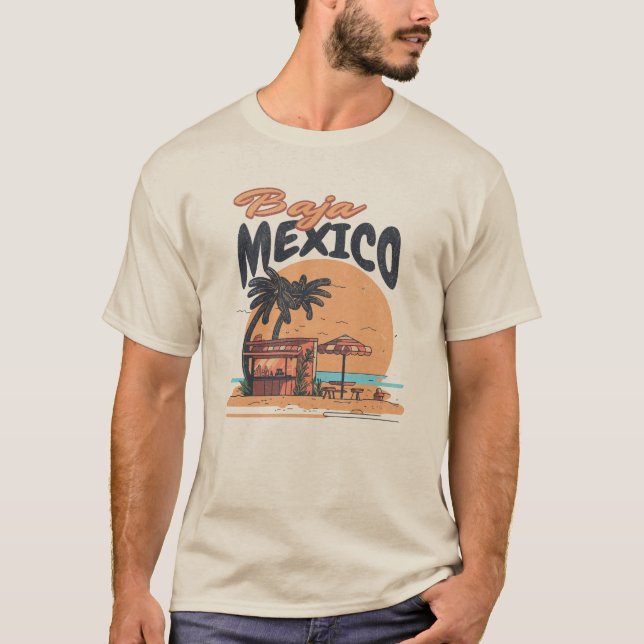 Baja Mexico Seaside Bar Distressed T-Shirt (Front)