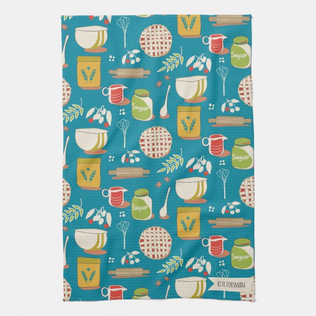 Bake a Cherry Pie on teal Towel (Vertical)