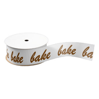 bake bake bake Chocolate Brown White Brush Script Grosgrain Ribbon