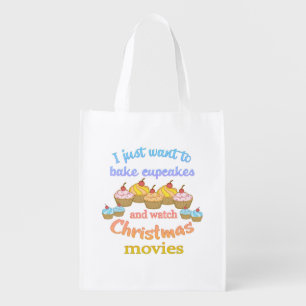 Bake Cupcakes Watch Christmas Movies Grocery Bag