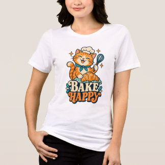 Bake Happy Funny Baking T-Shirt for Bakers Tri-Blend Shirt