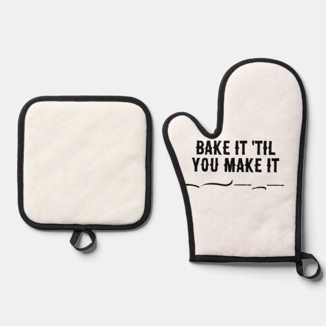 BAKE IT 'TIL YOU MAKE IT OVEN MITTS - CHERRYBOMBCO MITT & POT HOLDER SET (Front)