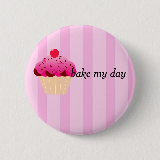 bake my day cupcake pink button (Front)
