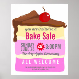 bake sale cake fundraiser school PTO PTA charity Poster | Zazzle