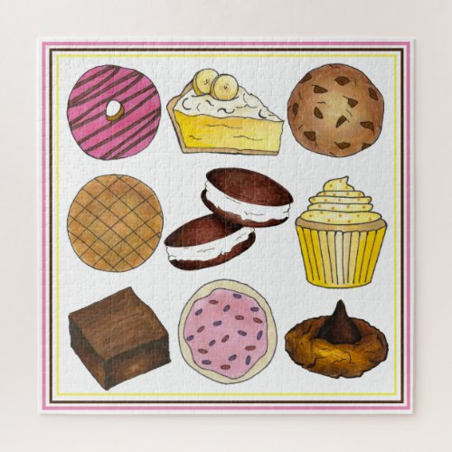 Bake Sale Classics Donut Pie Cupcake Cookies Jigsaw Puzzle