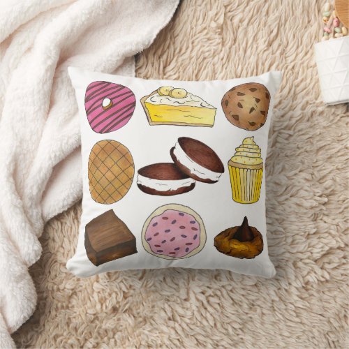 Bake Sale Cookie Cupcake Brownie Pie Donut Baking Throw Pillow