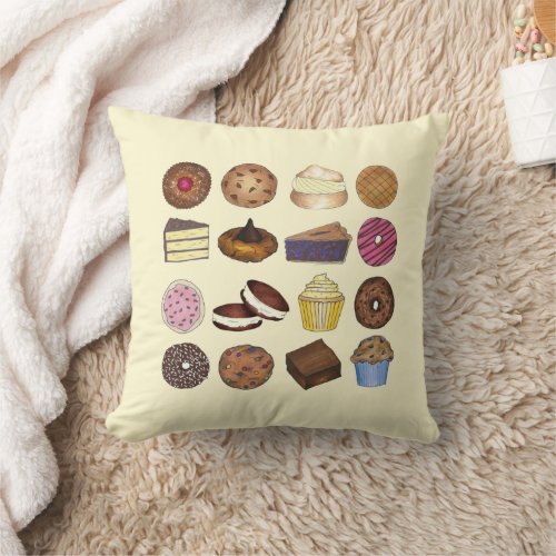 Bake Sale Cupcake Brownie Pie Cake Baked Goods Throw Pillow