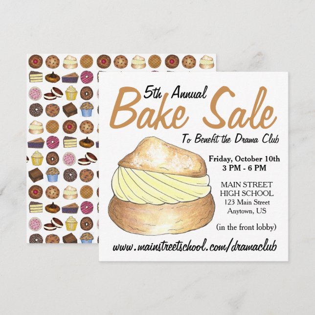 Bake Sale Donut Cupcake Cream Puff Cake Pie Slice Invitation (Front/Back)