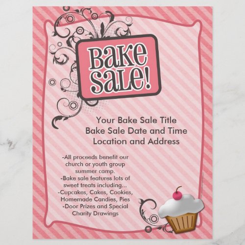 Bake Sale Flyers Sweet Pink Swirls Flyer