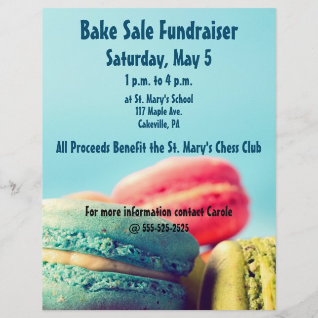 Bake Sale Fundraiser Flyer Colorful Macarons (Front)
